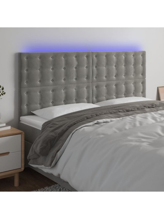 Čelo postele s led světle šedé 160x5x118/128 cm samet
