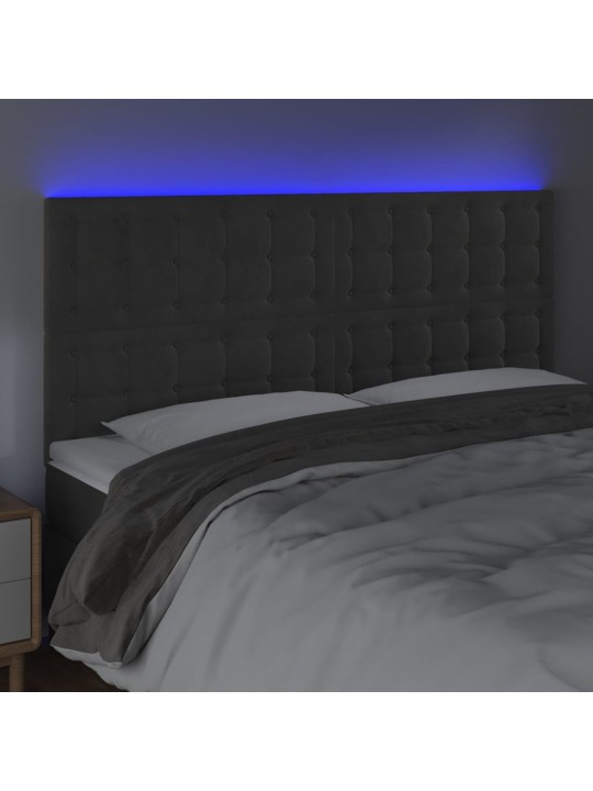 Čelo postele s LED tmavě šedé 160x5x118/128 cm samet
