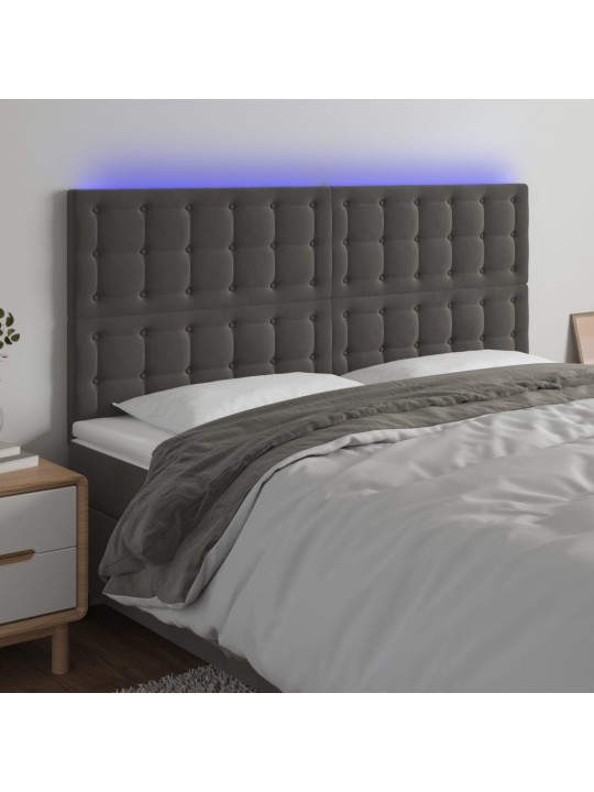 Čelo postele s LED tmavě šedé 160x5x118/128 cm samet