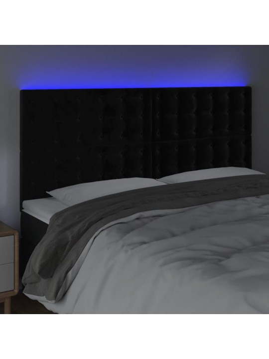 Čelo postele s led černé 160x5x118/128 cm samet