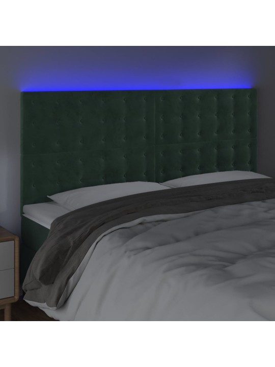 Čelo postele s led tmavě zelená 160x5x118/128 cm samet