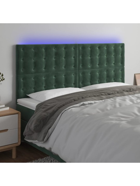 Čelo postele s led tmavě zelená 160x5x118/128 cm samet