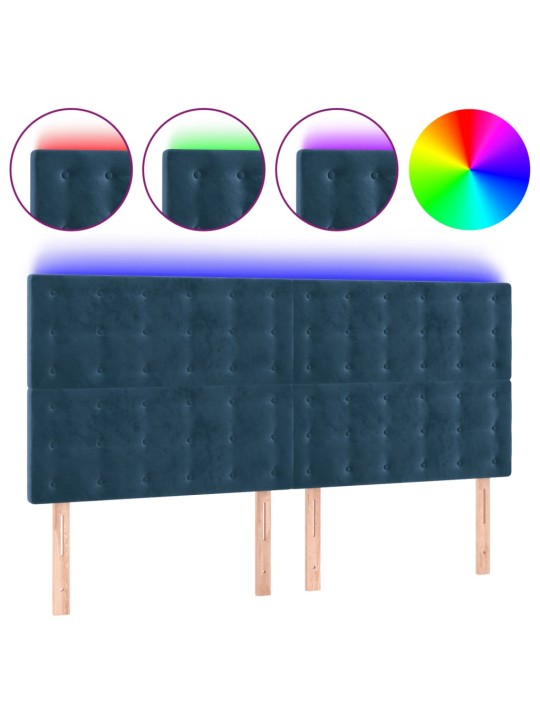 Čelo postele s led tmavě modré 160x5x118/128 cm samet