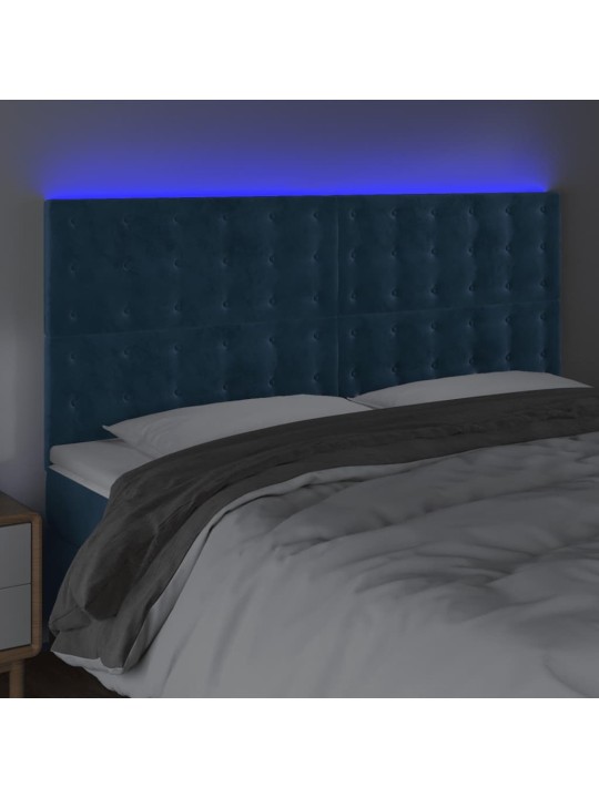 Čelo postele s led tmavě modré 160x5x118/128 cm samet