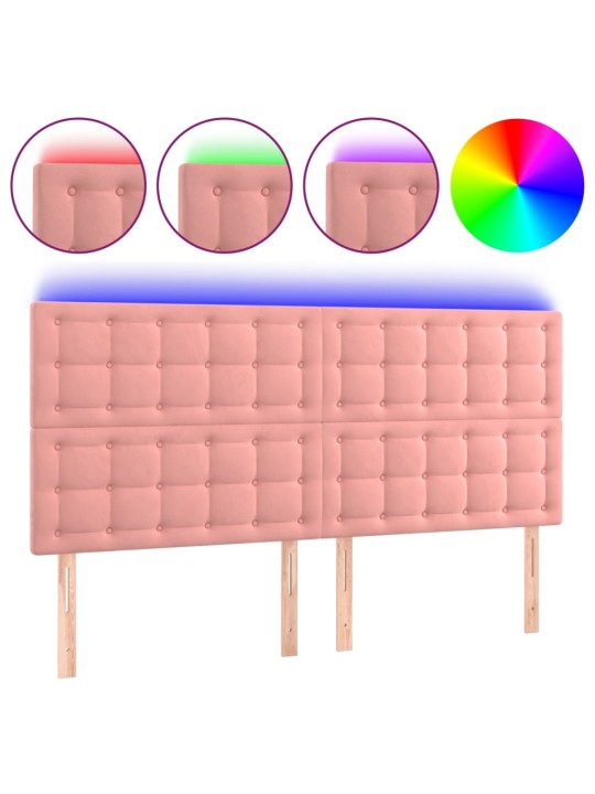 Čelo postele s LED růžové 160x5x118/128 cm samet