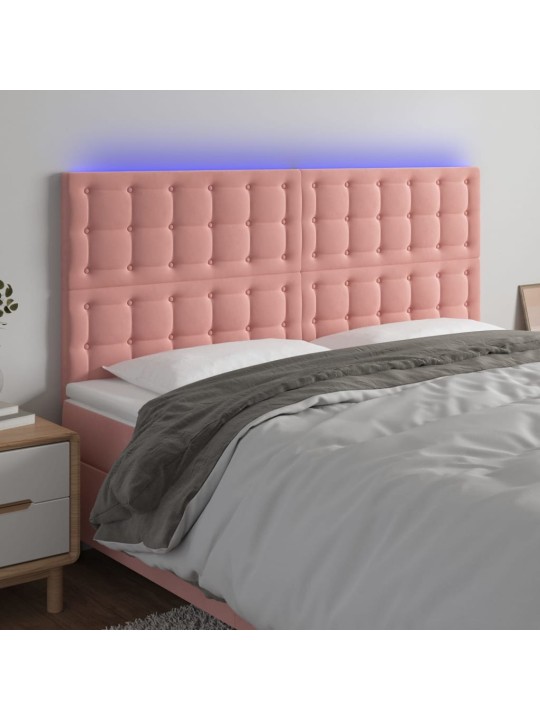 Čelo postele s LED růžové 160x5x118/128 cm samet