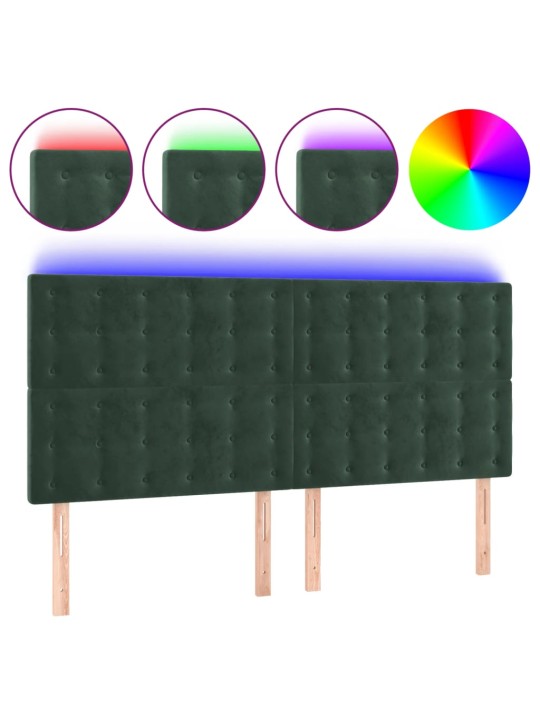 Čelo postele s led tmavě zelená 180x5x118/128 cm samet