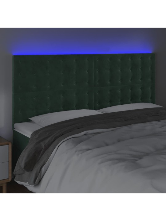 Čelo postele s led tmavě zelená 180x5x118/128 cm samet
