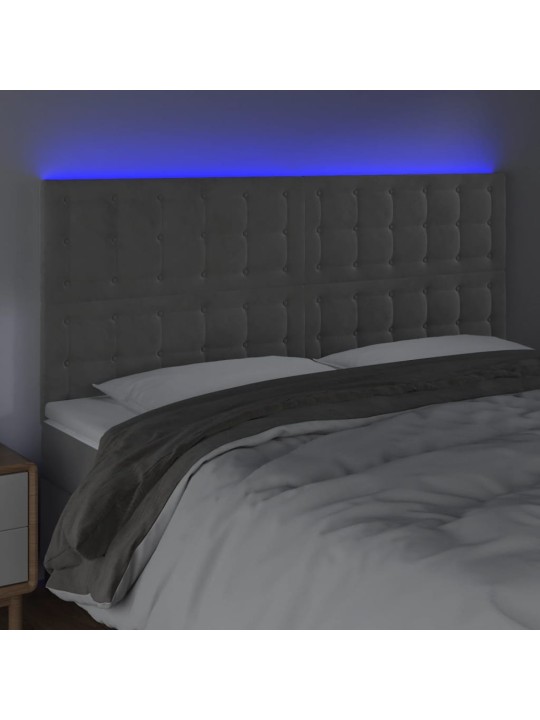 Čelo postele s LED světle šedé 200x5x118/128 cm samet