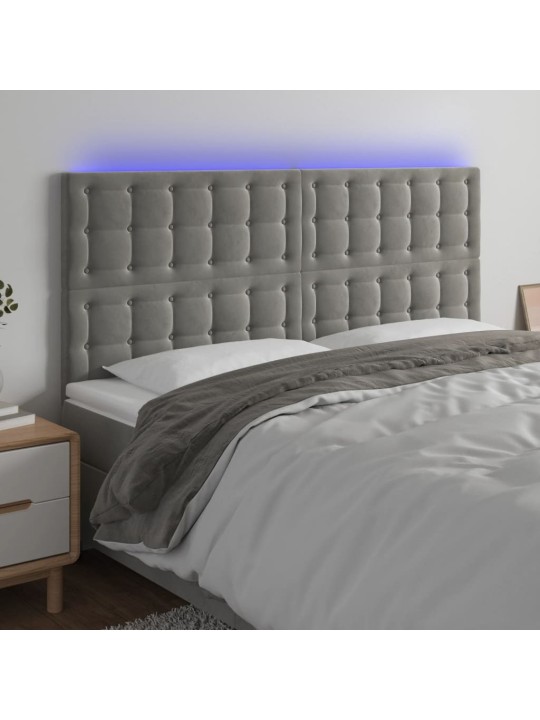 Čelo postele s LED světle šedé 200x5x118/128 cm samet