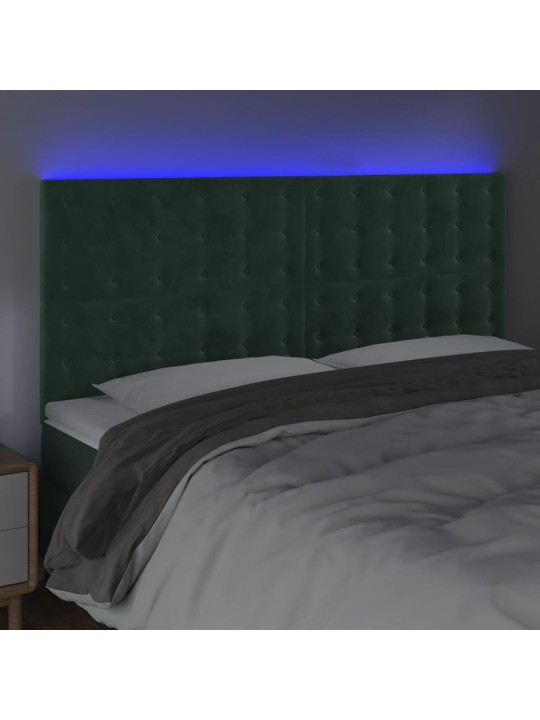 Čelo postele s led tmavě zelené 200x5x118/128 cm samet