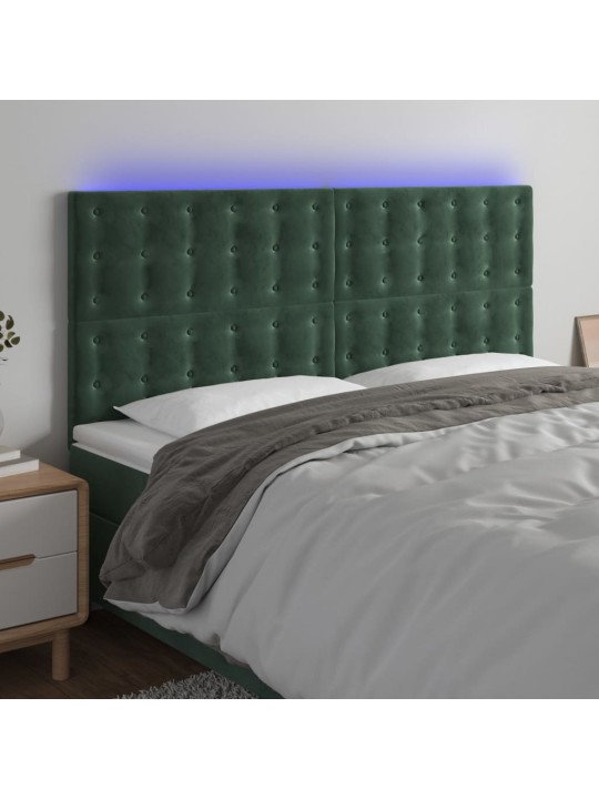 Čelo postele s led tmavě zelené 200x5x118/128 cm samet