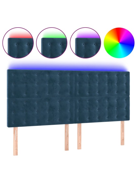 Čelo postele s led tmavě modré 200x5x118/128 cm samet