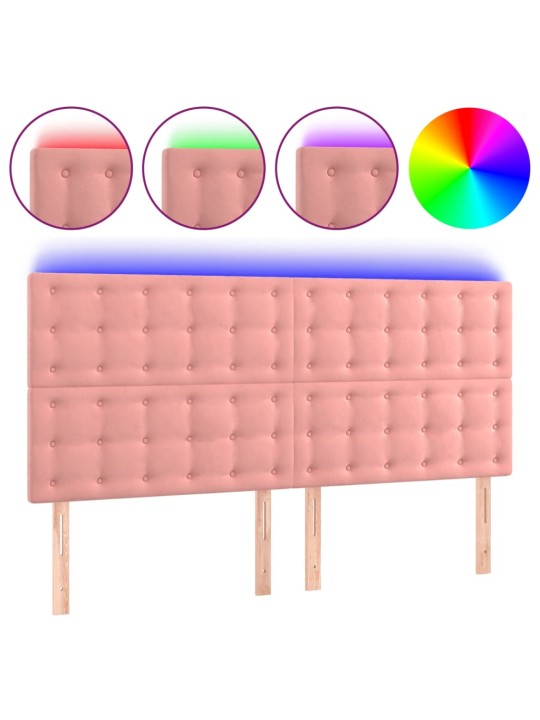 Čelo postele s led růžové 200x5x118/128 cm samet