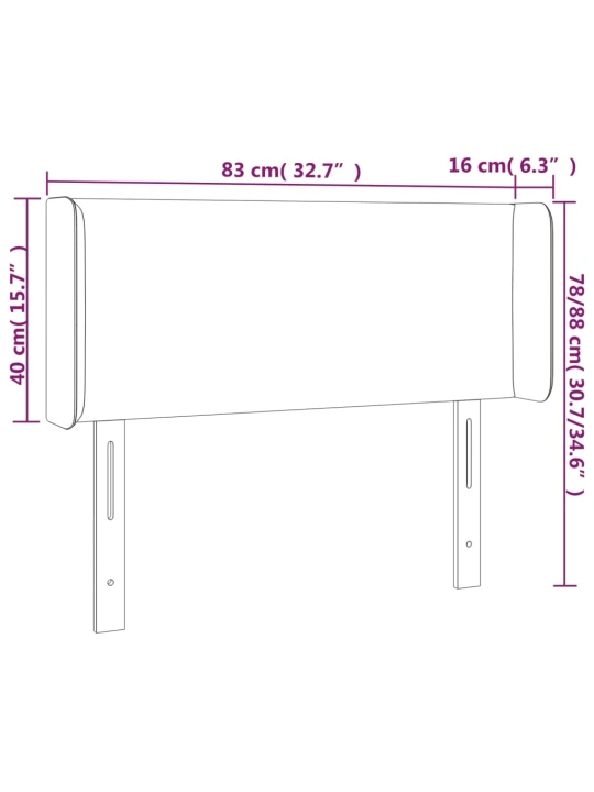 Čelo postele s LED světle šedé 83 x 16 x 78/88 cm textil