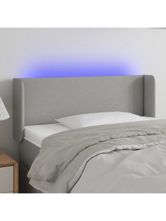 Čelo postele s LED světle šedé 93 x 16 x 78/88 cm textil