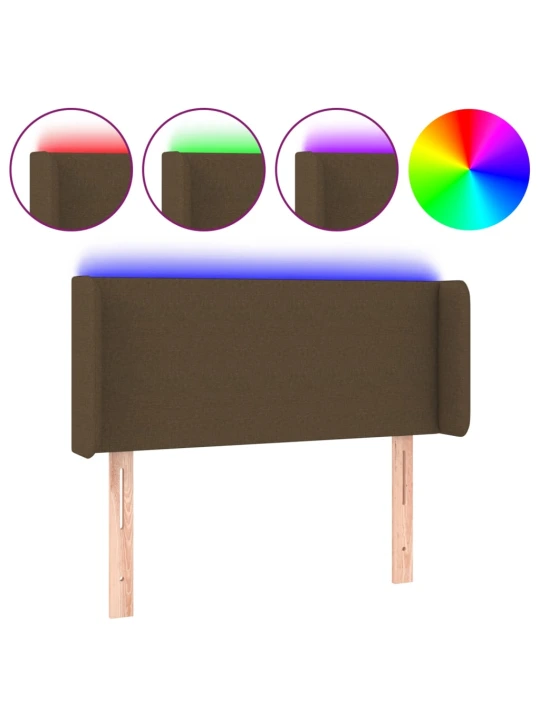 Čelo postele s LED tmavě hnědé 93 x 16 x 78/88 cm textil