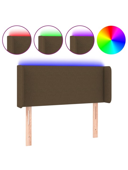 Čelo postele s LED tmavě hnědé 103 x 16 x 78/88 cm textil