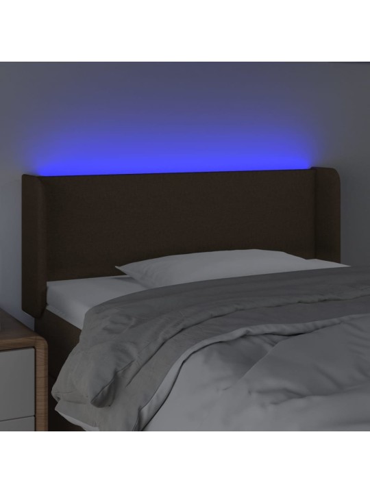 Čelo postele s LED tmavě hnědé 103 x 16 x 78/88 cm textil