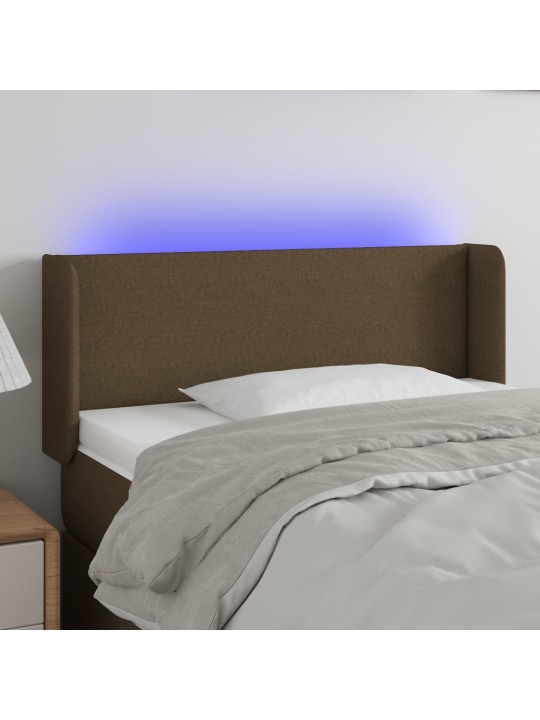 Čelo postele s LED tmavě hnědé 103 x 16 x 78/88 cm textil