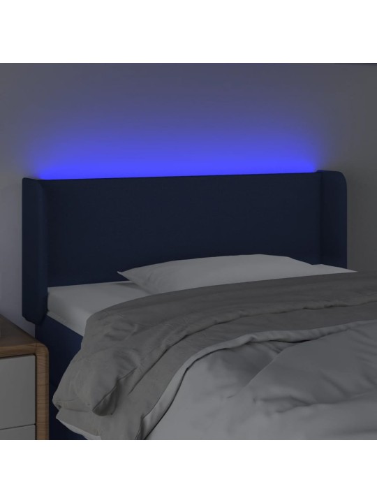 Čelo postele s LED modré 103 x 16 x 78/88 cm textil