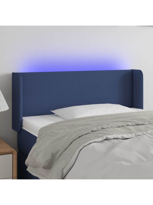 Čelo postele s LED modré 103 x 16 x 78/88 cm textil