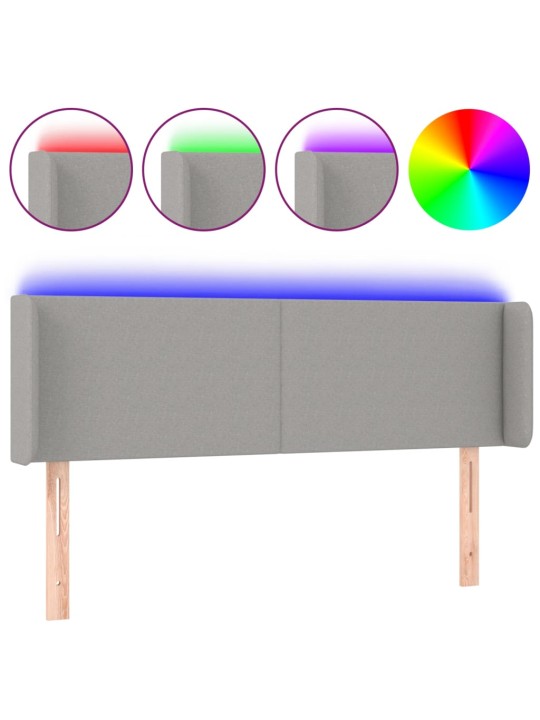 Čelo postele s LED světle šedé 147 x 16 x 78/88 cm textil