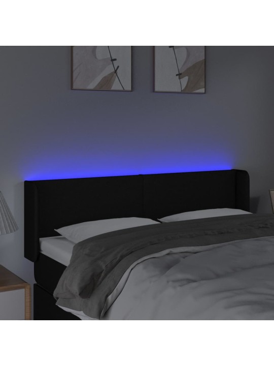 Čelo postele s led černé 147 x 16 x 78/88 cm textil