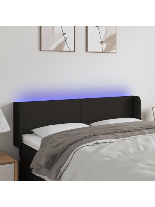 Čelo postele s led černé 147 x 16 x 78/88 cm textil