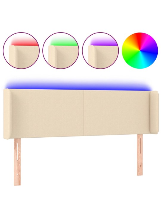Čelo postele s LED krémové 147 x 16 x 78/88 cm textil