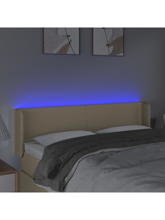 Čelo postele s LED krémové 147 x 16 x 78/88 cm textil
