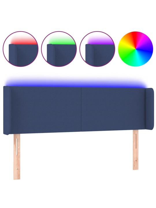 Čelo postele s led modré 147 x 16 x 78/88 cm textil