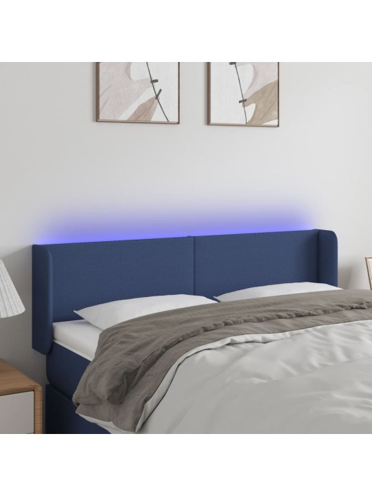 Čelo postele s led modré 147 x 16 x 78/88 cm textil
