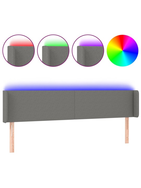 Čelo postele s LED tmavě šedé 163 x 16 x 78/88 cm textil