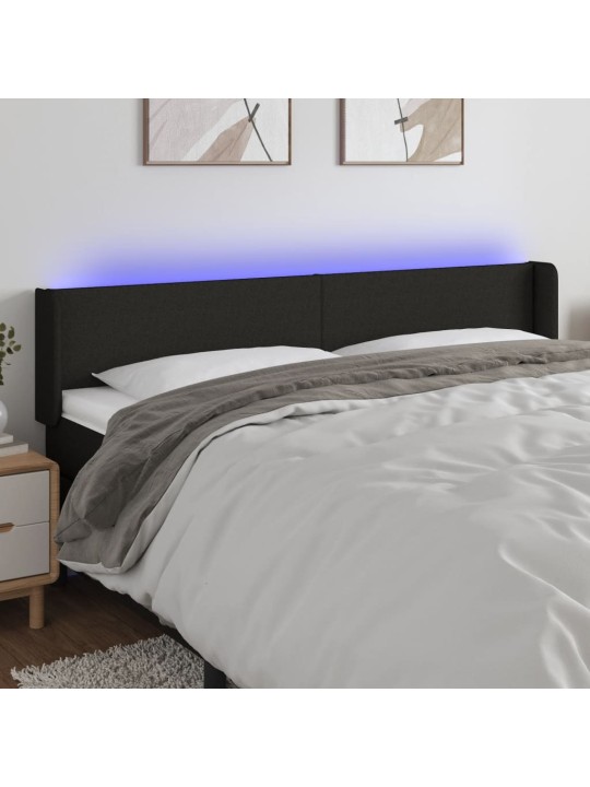 Čelo postele s LED černé 163 x 16 x 78/88 cm textil