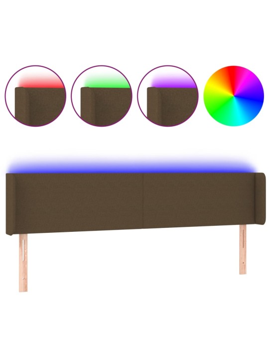 Čelo postele s LED tmavě hnědé 163 x 16 x 78/88 cm textil
