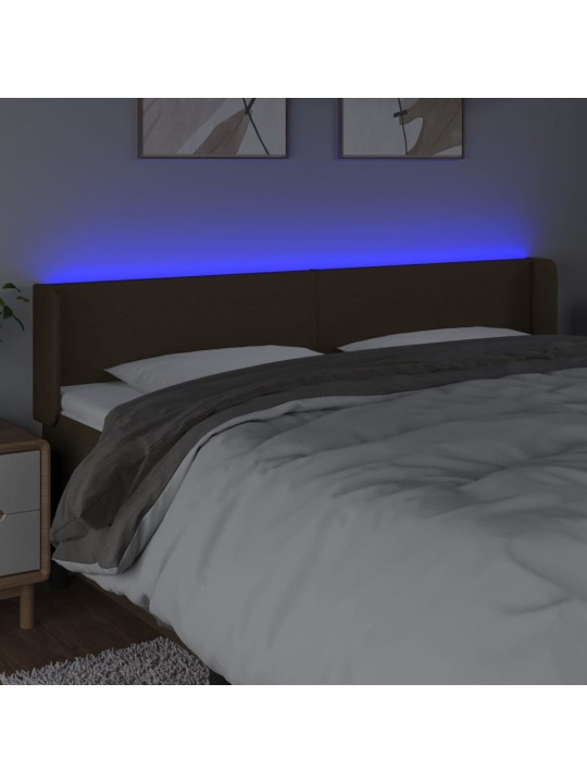 Čelo postele s LED tmavě hnědé 163 x 16 x 78/88 cm textil