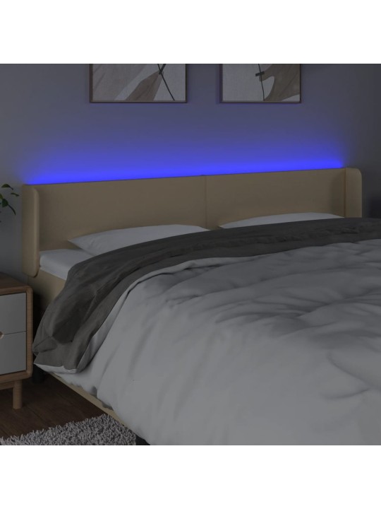 Čelo postele s LED krémové 163 x 16 x 78/88 cm textil