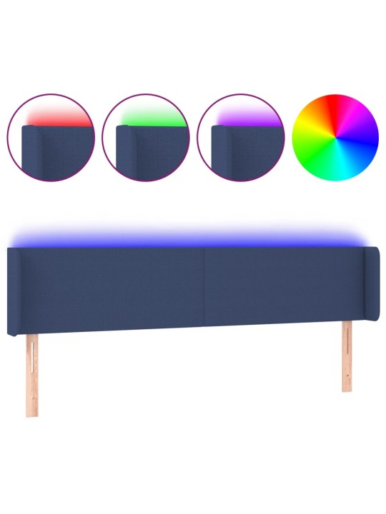 Čelo postele s led modré 163 x 16 x 78/88 cm textil