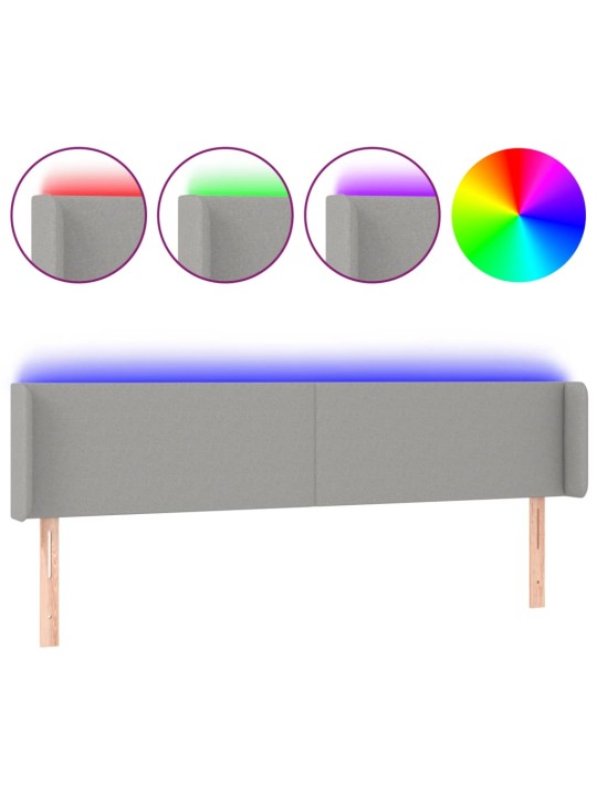 Čelo postele s LED světle šedé 183 x 16 x 78/88 cm textil