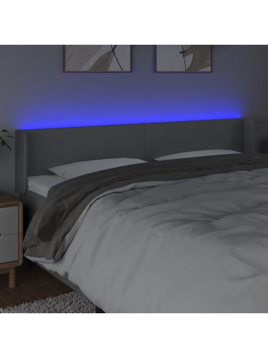 Čelo postele s LED světle šedé 183 x 16 x 78/88 cm textil