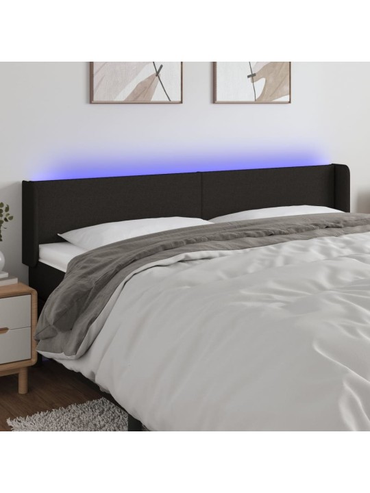 Čelo postele s LED černé 183 x 16 x 78/88 cm textil