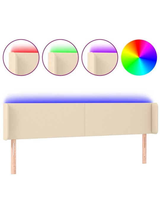 Čelo postele s LED krémové 183 x 16 x 78/88 cm textil