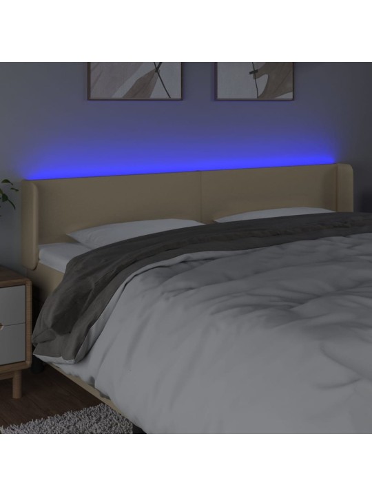 Čelo postele s LED krémové 183 x 16 x 78/88 cm textil