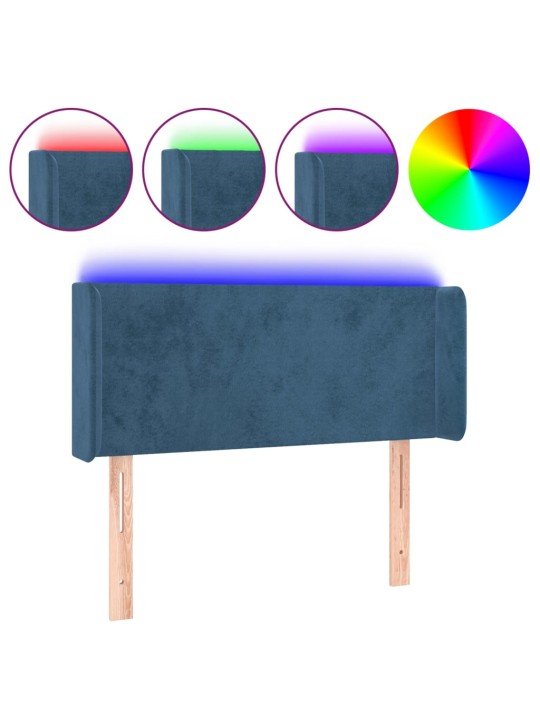 Čelo postele s LED modré 93 x 16 x 78/88 cm samet