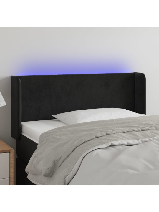 Čelo postele s LED černé 103 x 16 x 78/88 cm samet