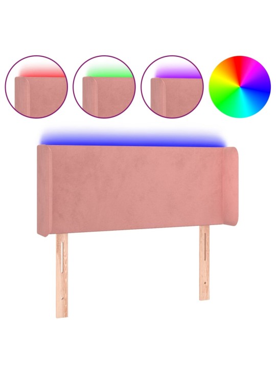 Čelo postele s LED růžové 103 x 16 x 78/88 cm samet