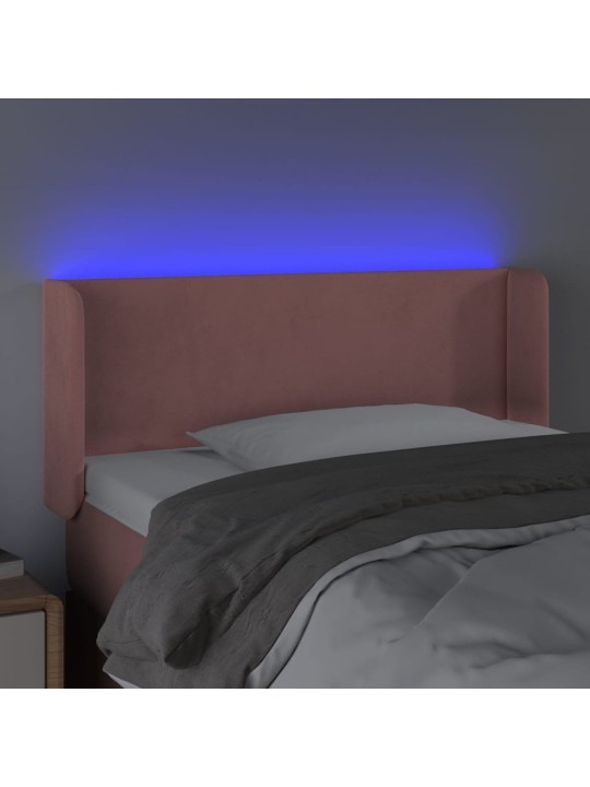Čelo postele s LED růžové 103 x 16 x 78/88 cm samet