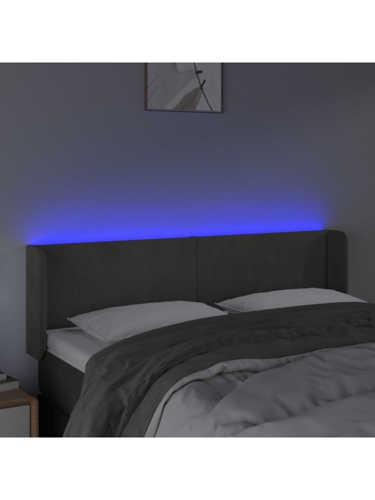 Čelo postele s LED tmavě šedé 147 x 16 x 78/88 cm samet