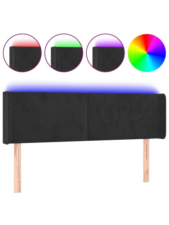 Čelo postele s LED černé 147 x 16 x 78/88 cm samet